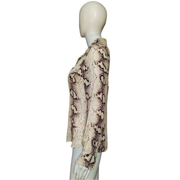White House Black Market Snakeskin Print Silk Georgette Button Front Popover - Picture 4 of 16